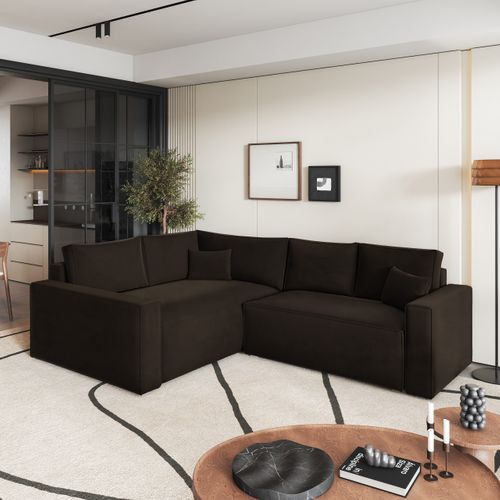 Canapé D'angle Eronis Marron En Velours Avec Fonction De Couchage