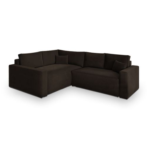 Canapé D'angle Eronis Marron En Velours Avec Fonction De Couchage