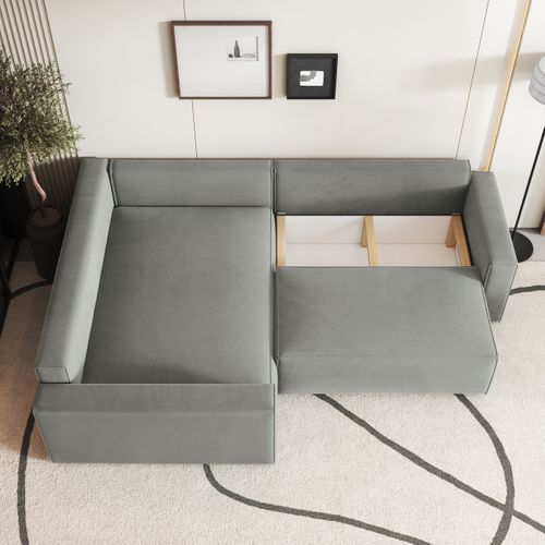 Canapé D'angle Eronis Gris Clair En Velours Avec Fonction De Couchage