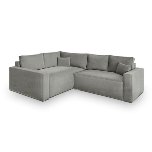 Canapé D'angle Eronis Gris Clair En Velours Avec Fonction De Couchage