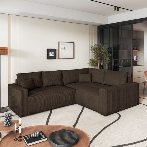 Canapé D'angle Eronis Marron En Velours Côtelé Avec Fonction De Couchage