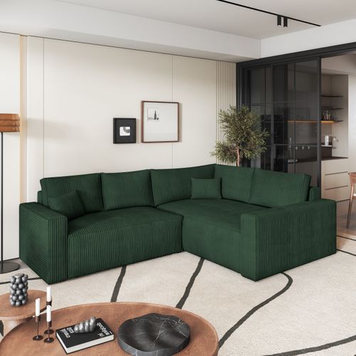 Canapé D'angle Eronis Vert En Velours Côtelé Avec Fonction De Couchage