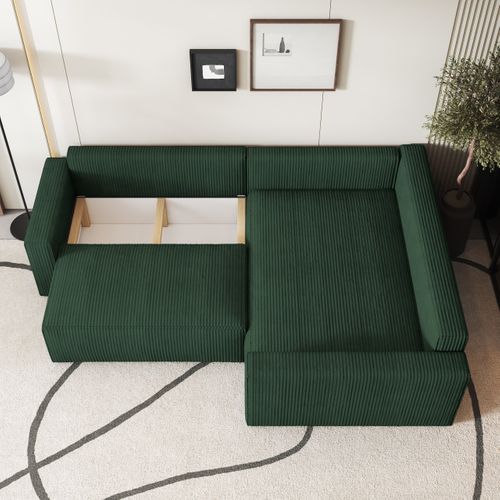 Canapé D'angle Eronis Vert En Velours Côtelé Avec Fonction De Couchage