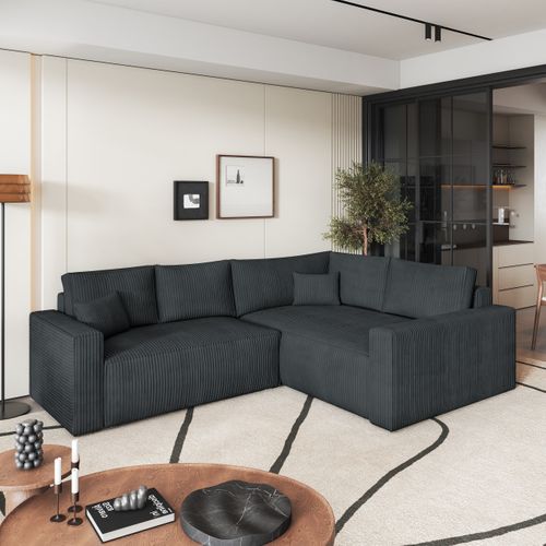 Canapé D'angle Eronis Gris En Velours Côtelé Avec Fonction De Couchage
