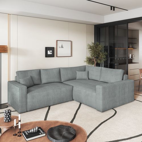 Canapé D'angle Eronis Gris Clair En Velours Côtelé Avec Fonction De Couchage