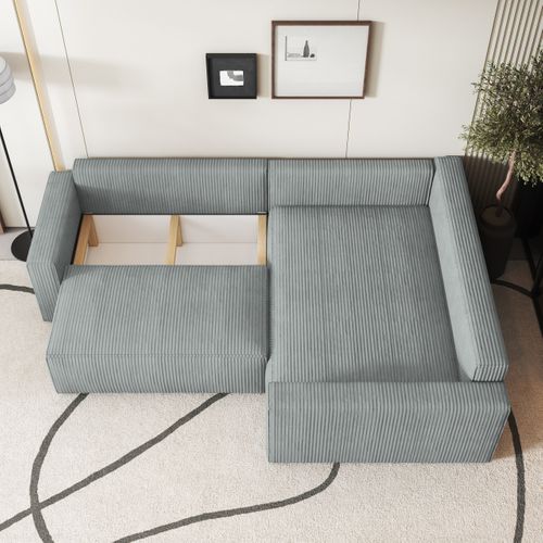 Canapé D'angle Eronis Gris Clair En Velours Côtelé Avec Fonction De Couchage