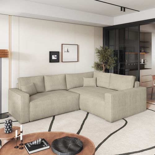 Canapé D'angle Eronis Crème En Velours Côtelé Avec Fonction De Couchage