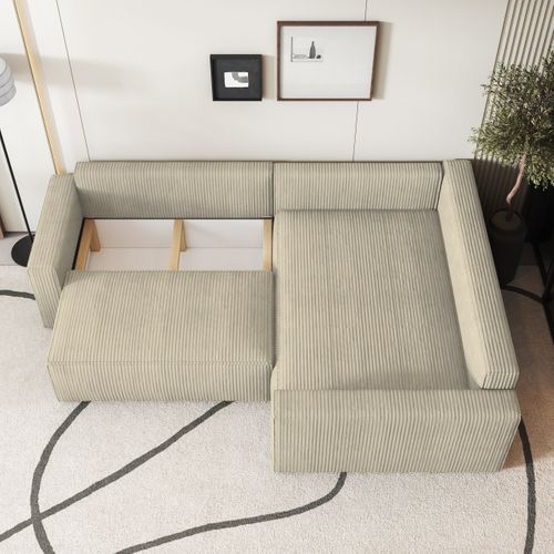 Canapé D'angle Eronis Crème En Velours Côtelé Avec Fonction De Couchage