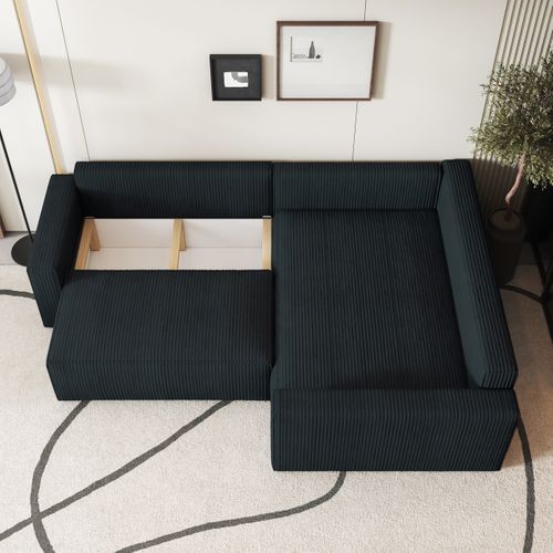 Canapé D'angle Eronis Noir En Velours Côtelé Avec Fonction De Couchage