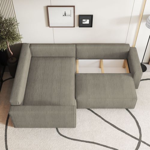 Canapé D'angle Eronis Beige En Velours Côtelé Avec Fonction De Couchage