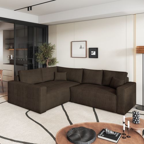Canapé D'angle Eronis Marron En Velours Côtelé Avec Fonction De Couchage
