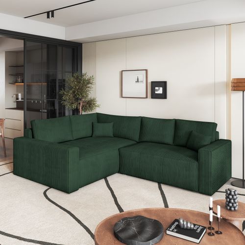 Canapé D'angle Eronis Vert En Velours Côtelé Avec Fonction De Couchage