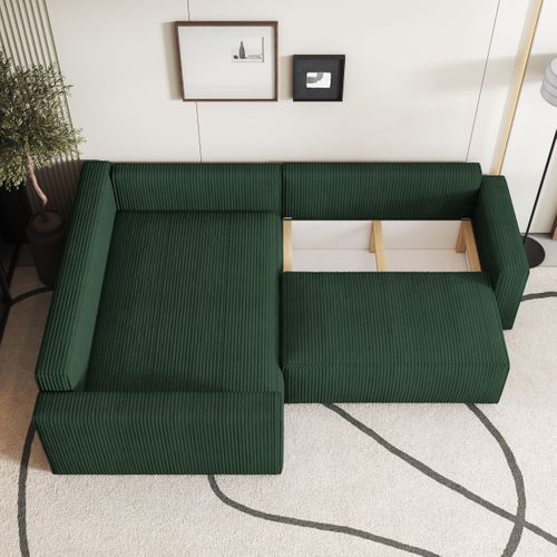Canapé D'angle Eronis Vert En Velours Côtelé Avec Fonction De Couchage
