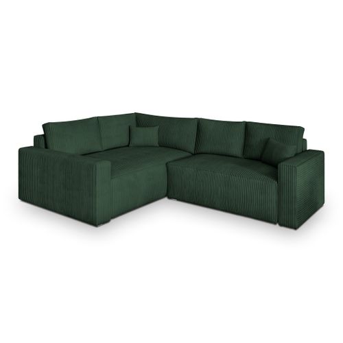 Canapé D'angle Eronis Vert En Velours Côtelé Avec Fonction De Couchage