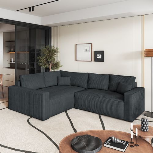 Canapé D'angle Eronis Gris En Velours Côtelé Avec Fonction De Couchage