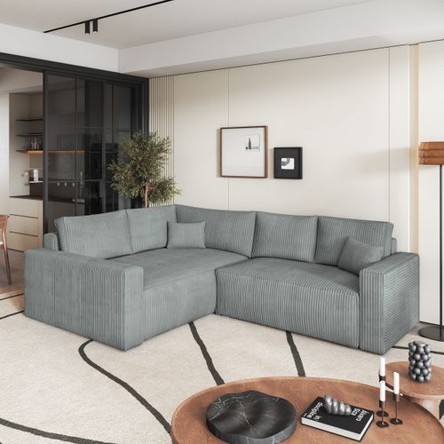 Canapé D'angle Eronis Gris Clair En Velours Côtelé Avec Fonction De Couchage