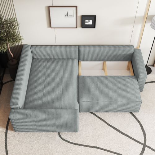 Canapé D'angle Eronis Gris Clair En Velours Côtelé Avec Fonction De Couchage