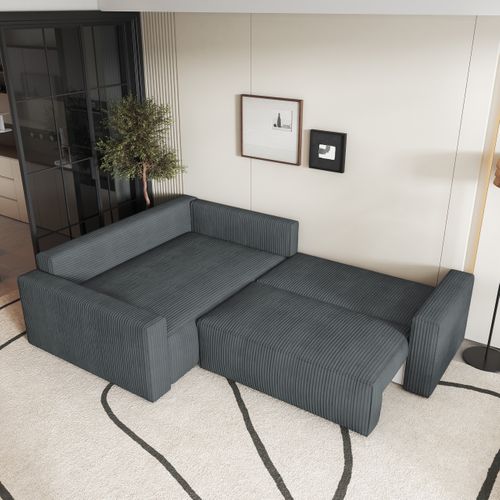 Canapé D'angle Eronis Gris En Velours Côtelé Avec Fonction De Couchage