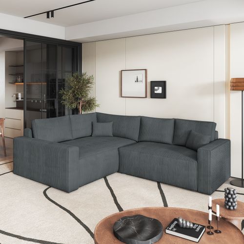 Canapé D'angle Eronis Gris En Velours Côtelé Avec Fonction De Couchage
