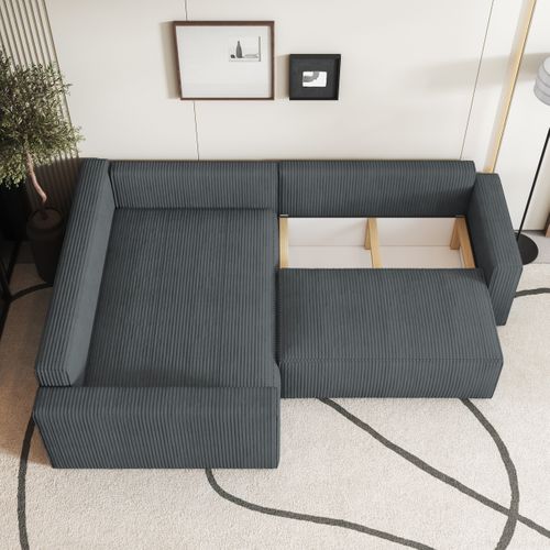 Canapé D'angle Eronis Gris En Velours Côtelé Avec Fonction De Couchage