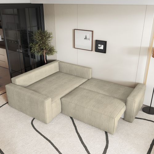 Canapé D'angle Eronis Crème En Velours Côtelé Avec Fonction De Couchage