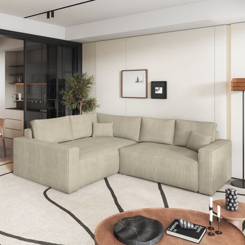 Canapé D'angle Eronis Crème En Velours Côtelé Avec Fonction De Couchage