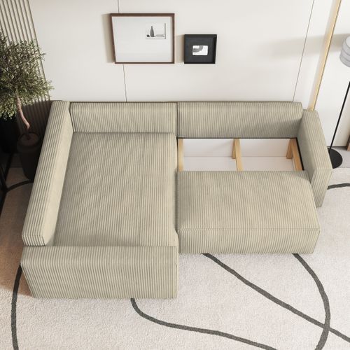 Canapé D'angle Eronis Crème En Velours Côtelé Avec Fonction De Couchage