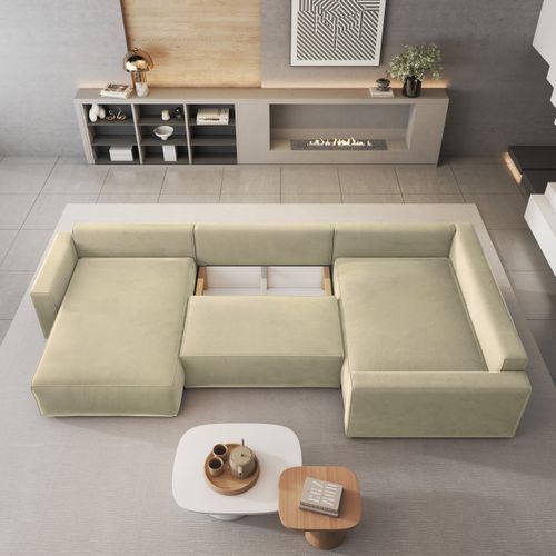 Canapé D'angle Velami Crème En Velours Avec Fonction De Couchage