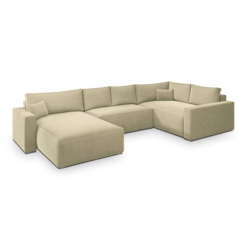 Canapé D'angle Velami Crème En Velours Avec Fonction De Couchage