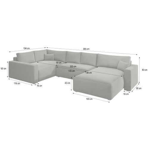 Canapé D'angle Velami Beige En Velours Avec Fonction De Couchage