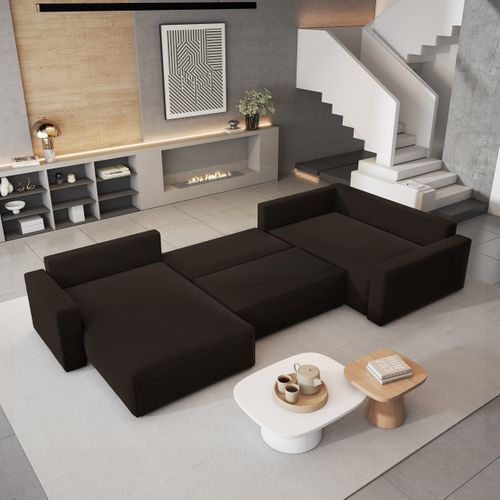 Canapé D'angle Velami Marron En Velours Avec Fonction De Couchage