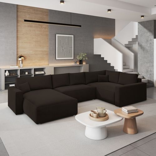 Canapé D'angle Velami Marron En Velours Avec Fonction De Couchage