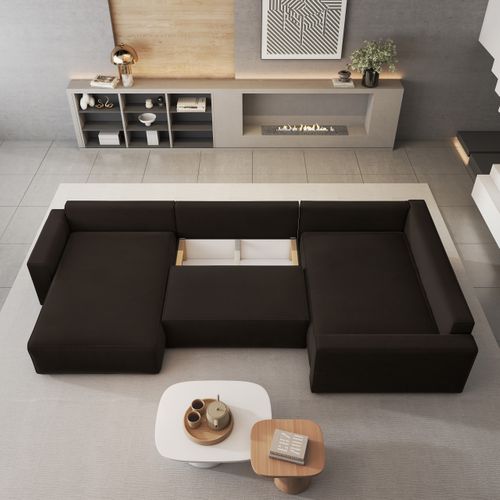 Canapé D'angle Velami Marron En Velours Avec Fonction De Couchage