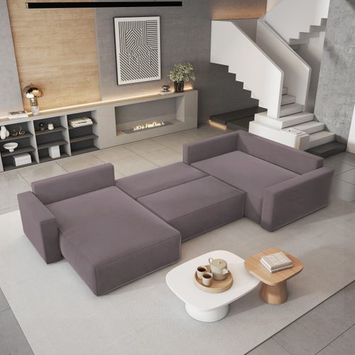 Canapé D'angle Velami Violet En Velours Avec Fonction De Couchage