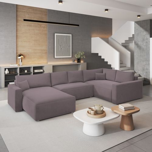 Canapé D'angle Velami Violet En Velours Avec Fonction De Couchage