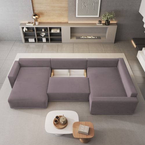 Canapé D'angle Velami Violet En Velours Avec Fonction De Couchage