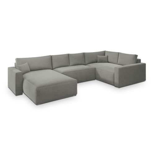 Canapé D'angle Velami Gris Clair En Velours Avec Fonction De Couchage