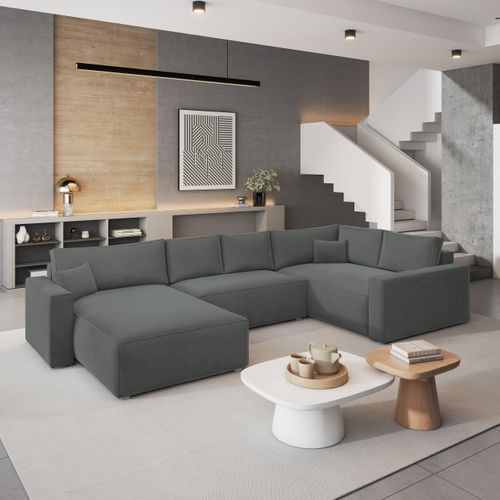 Canapé D'angle Velami Gris En Velours Avec Fonction De Couchage