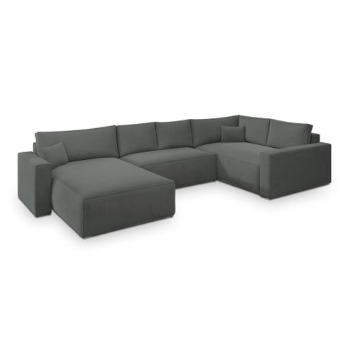 Canapé D'angle Velami Gris En Velours Avec Fonction De Couchage