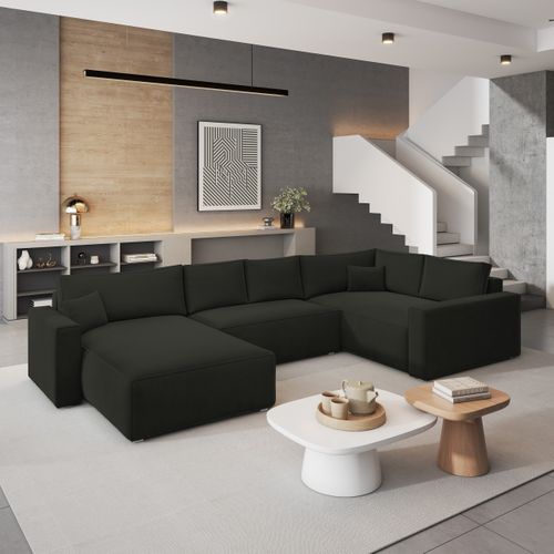 Canapé D'angle Velami Noir En Velours Avec Fonction De Couchage