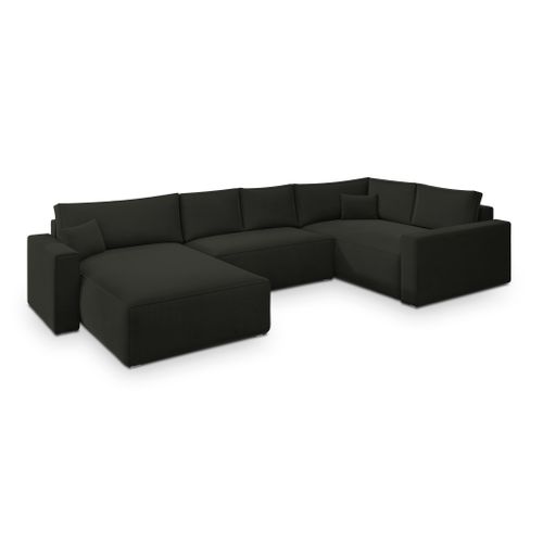 Canapé D'angle Velami Noir En Velours Avec Fonction De Couchage