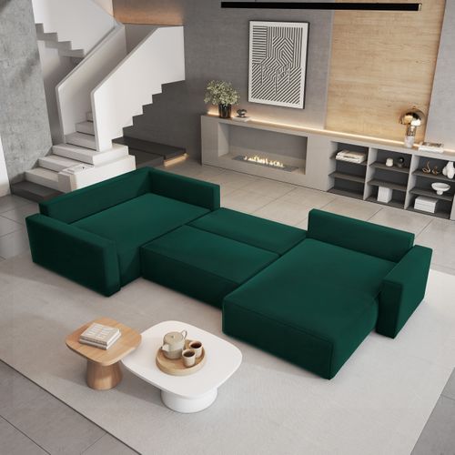 Canapé D'angle Velami Vert Sapin En Velours Avec Fonction De Couchage