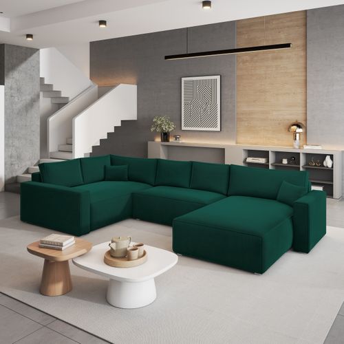 Canapé D'angle Velami Vert Sapin En Velours Avec Fonction De Couchage