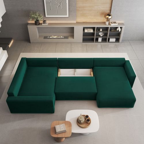 Canapé D'angle Velami Vert Sapin En Velours Avec Fonction De Couchage