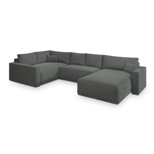 Canapé D'angle Velami Gris En Velours Avec Fonction De Couchage