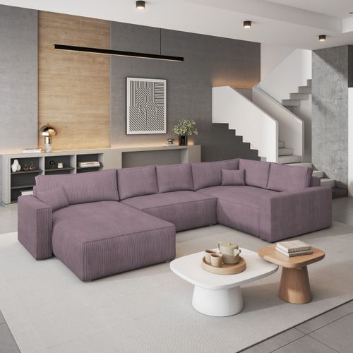 Canapé D'angle Velami Violet En Velours Côtelé Avec Fonction De Couchage