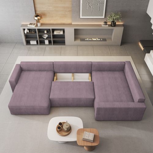 Canapé D'angle Velami Violet En Velours Côtelé Avec Fonction De Couchage