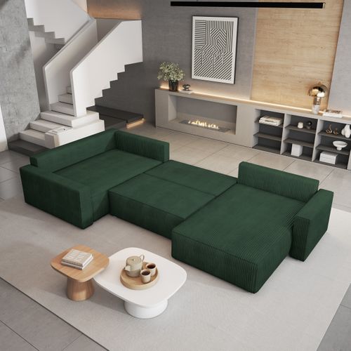 Canapé D'angle Velami Vert En Velours Côtelé Avec Fonction De Couchage