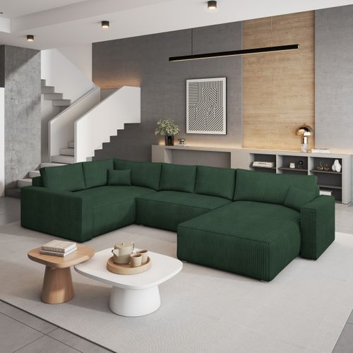 Canapé D'angle Velami Vert En Velours Côtelé Avec Fonction De Couchage