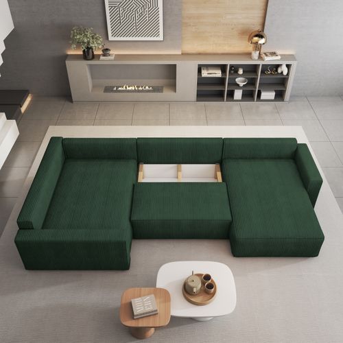 Canapé D'angle Velami Vert En Velours Côtelé Avec Fonction De Couchage